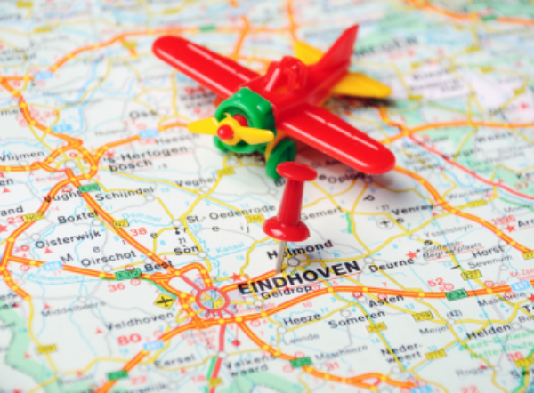 Plaatje met kaart kaart rondom Eindhoven airport