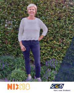 Foto van Heny met daaronder de logo's van NIX18 en GGD Hart voor Brabant